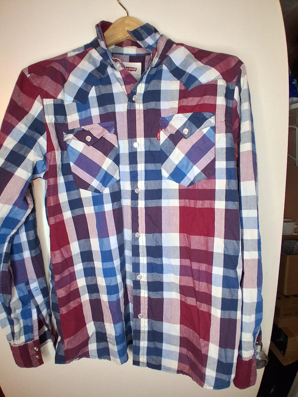 Levi's Men’s Plaid Button-Up Shirt in Blue & Red